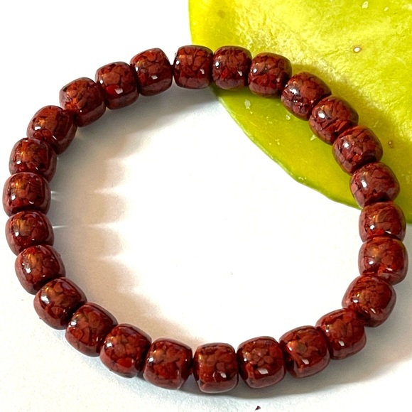 Cinnabar Barrel Shape Stretchy Bracelet High Quality Cinnabar Crystal Gemstone - Picture 3 of 5
